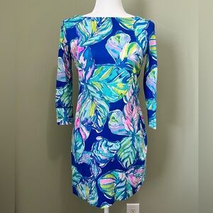 Lilly Pulitzer 3/4 length sleeve  blue, green, pink tropical print dress. SizeXS